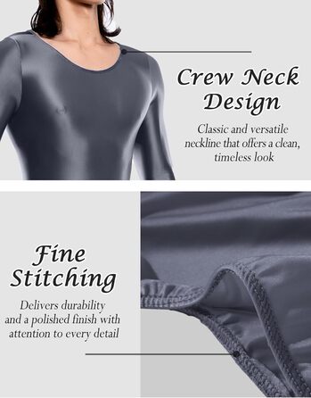 Чоловічий боді з довгими рукавами AIEOE, блискучий, з еластичної тканини, сірий, розмір M