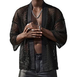 Чоловіча прозора сорочка AIEOE для клубів, мереживна сорочка, чорна (3XL)