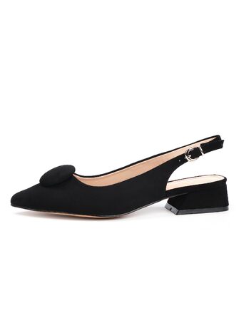 Жіночі туфлі-човники Slingback на стійких підборах 4 см, штучна замша, чорні, розмір 38 EU (вузька нога)