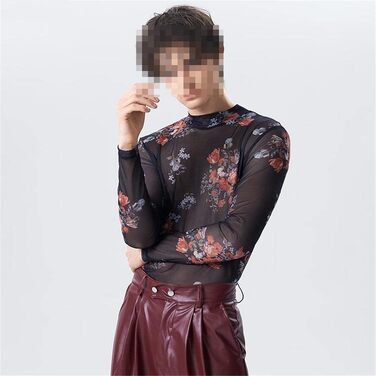 Чоловіча футболка Deepsko з принтом, з довгим рукавом, сітчаста, прозора, для вечірок, повсякденна сорочка