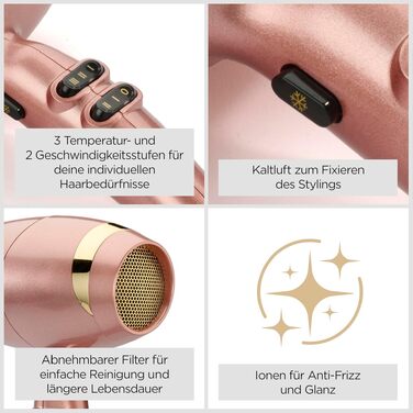 Професійний іонний фен BaByliss Rose Gold 2100W з керамічним покриттям, 3 температурні та 2 швидкісні режими, сріблястий, 5336PE EU