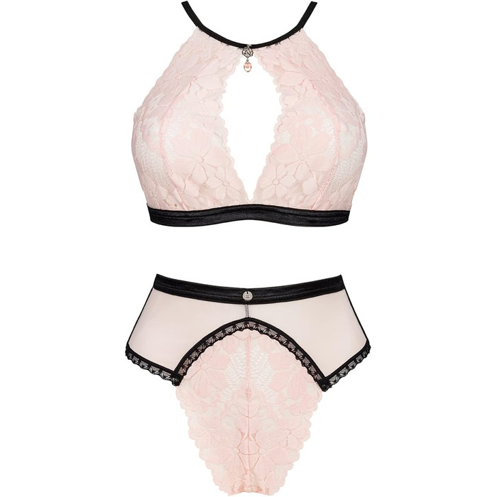 Obsessive Spitzen Set: Комплект бюстгальтера та трусиків Obsessive, жіноча білизна, сексуальна спідня білизна, рожево-чорний комплект L-XL