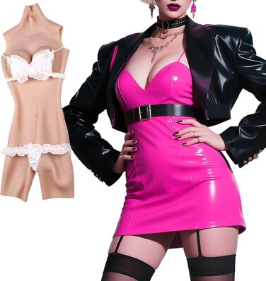 Боді для перевдягання YEEFAIRY з силікону, повноекранний, зі стоячим коміром, довжиною до колін, з реалістичною формою грудей та інтегрованою порожнистою структурою для партнерів, бавовна, натуральний (A Cup - S)