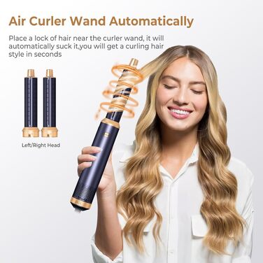 Мультистайлер для волосся 5 в 1 MogaWave Airstyler Pro 1000W: фен-щітка, плойка для локонів з іонізацією, набір для об'єму та укладки (фіолетовий)