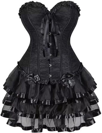Сукня-корсет, чорна, 6XL: сукня з корсетом, спідниця, корсаж, шнурівка, вінтажний стиль, сексуальний образ, на Хелловін