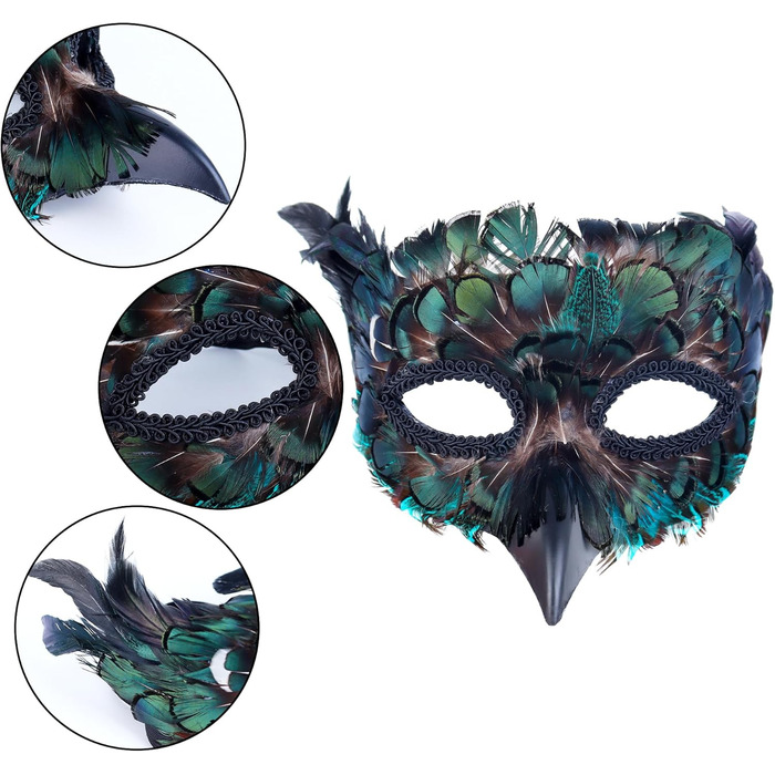Венеціанська маска для жінок та чоловіків, маска для маскараду, маска з пір'ям, маска Равен для карнавалу, Фашинг, Хелловіну, косплею, аксесуари до костюма (зелена)