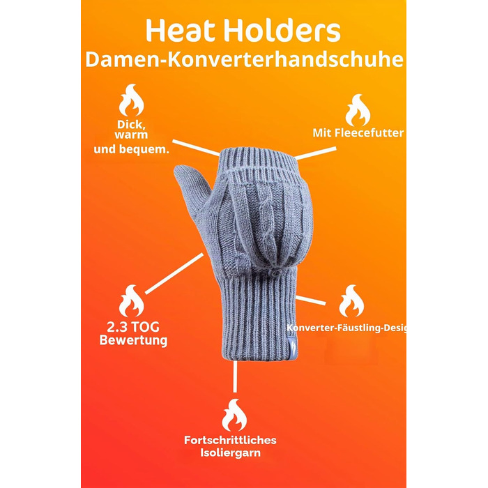 Жіночі зимові терморукавички без пальців Heat Holders, зігріваючі, фіолетові (2.3 tog)