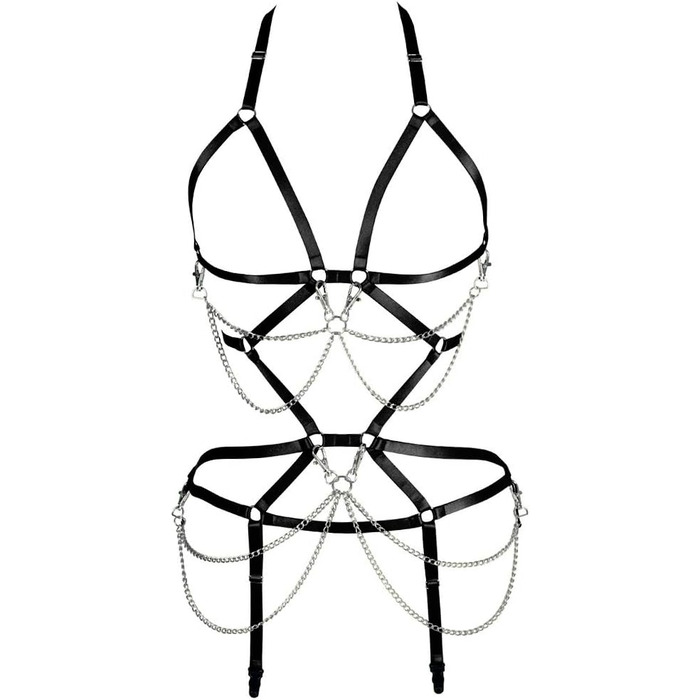 Комплект жіночий: бюстгальтер-корсет, спідниця-рок, стрінги, ремінь, чорний, для танців, Хелловін