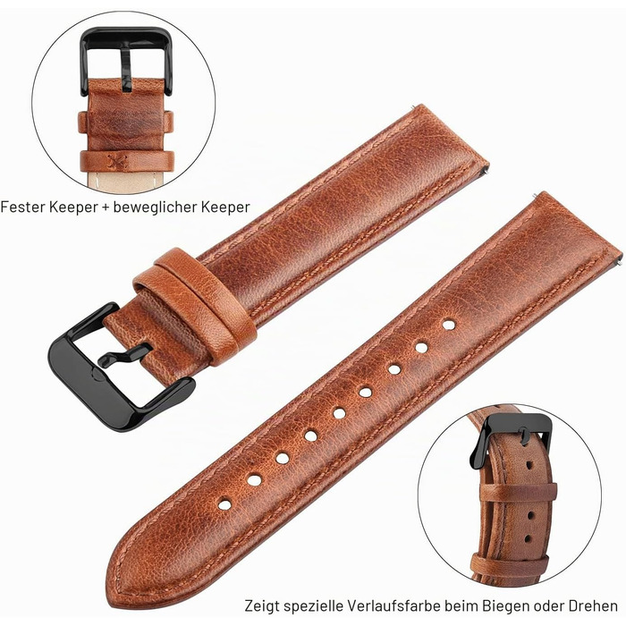 Шкіряний ремінець Fullmosa 22 мм для Samsung Galaxy Watch 46мм, Galaxy Watch 3 45мм, Gear S3 Frontier/Classic, коричневий градієнт, чорна застібка