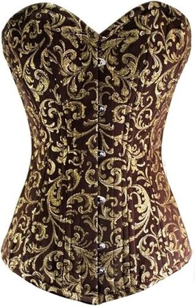 Корсет жіночий, коричневий та золотий, сталеві спиці, стимпанк костюм, Longline Overbust, розмір 48