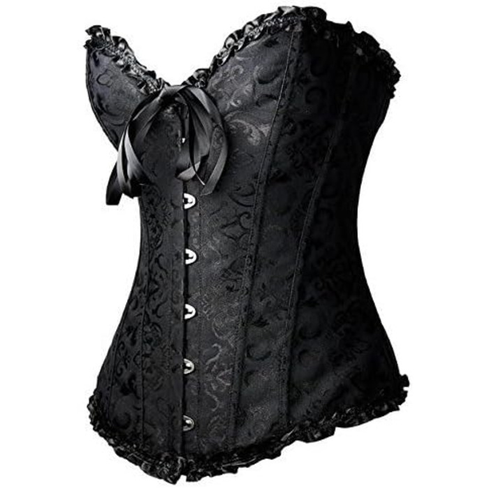 Корсетний топ PhilaeEC для жінок, великі розміри, атлас з квітковим візерунком, з кісточками, бюстгальтер-ліф, чорний
