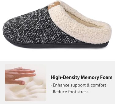 Чоловічі зимові капці ULTRAIDEAS з плюшевим підкладом та ефектом пам'яті Memory Foam, протиковзка гумова підошва, чорні, розмір 44/45 EU