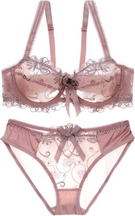Necalisi Комплект жіночої білизни: бюстгальтер з пуш-ап та трусики, мереживо, пуш-ап (40/90D, Рожевий)