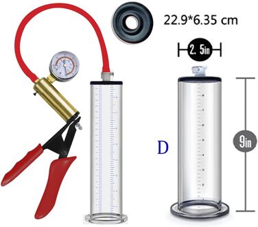 Пумпа для збільшення статевого члена Jpscor з металевими ручками та манометром, прозора вакуумна помпа з шкалою для чоловіків, SM, збільшення статевого члена, секс-іграшка (D-22,9 * 6,35 см)