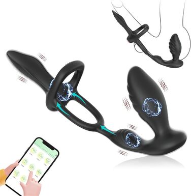 Вібратор для чоловіків 3-в-1: масажер простати, анальний плагін та кільце для статевого члена. 9 режимів вібрації, дистанційне керування.