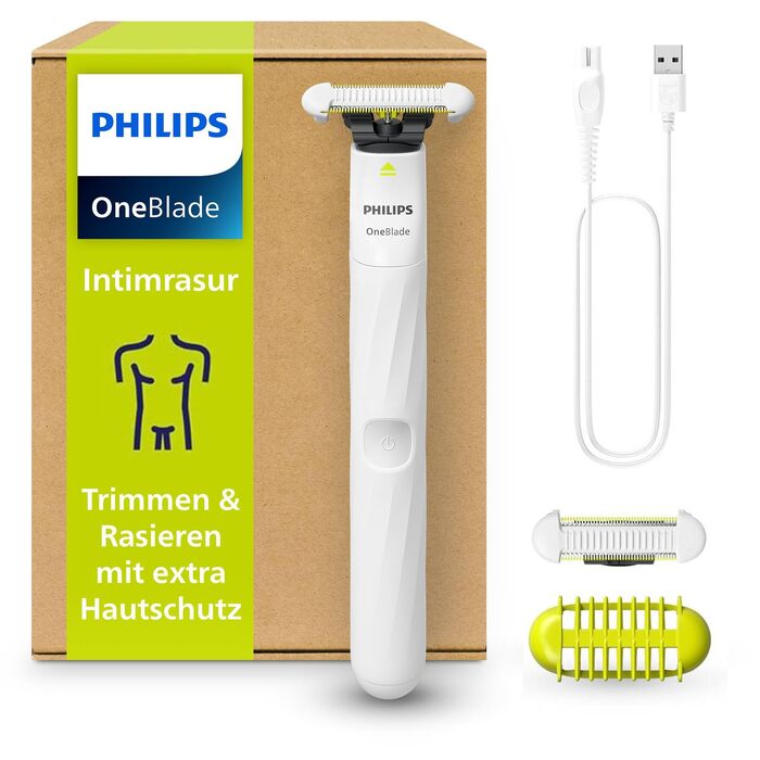 Тример для інтимних зон Philips OneBlade Intimate QP1924/30 для гоління та стрижки з захистом шкіри, 2 змінні леза