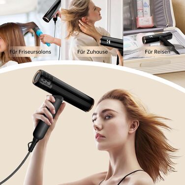 Професійний іонний фен для волосся NICEBAY 1900W з дифузором, високошвидкісний BLDC двигун 110000 об/хв, 4 температурних та 3 повітряних режими, легкий та тихий, чорно-золотий