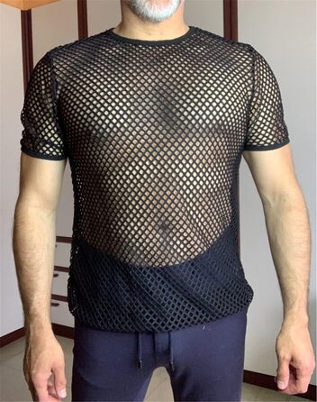 Чоловіча сітчаста футболка з прозорим дизайном, стильна, сексуальна, з короткими рукавами, для нічного клубу, вечірки, вуличної моди. Білий колір.
