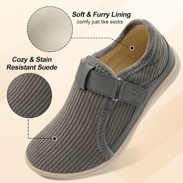 Жіночі домашні капці Scurtain Extra Wide з липучкою, протиковзкі, сірі (розмір 43 EU, широка колодка)