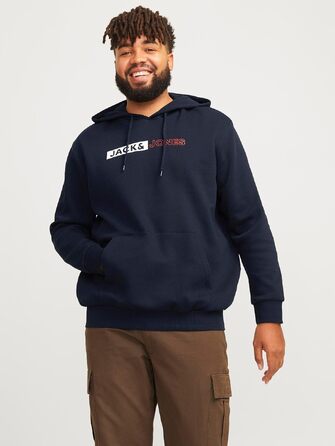 Чоловічий теплий худі з принтом JACK & JONES Basic JJEOGO, колір Dusty Olive (великі розміри 8XL)