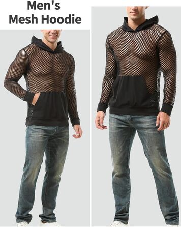 Чоловіча сітчаста сорочка AIEOE: дихаюча, з довгим рукавом, мереживна, сексуальна клубна сорочка, прозора сітчаста сорочка, чорна