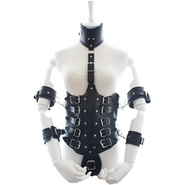 Жіночий боді-нагрудник Hanyi з штучної шкіри та наручниками, регульований, фетиш, відкритий корсет, чорний