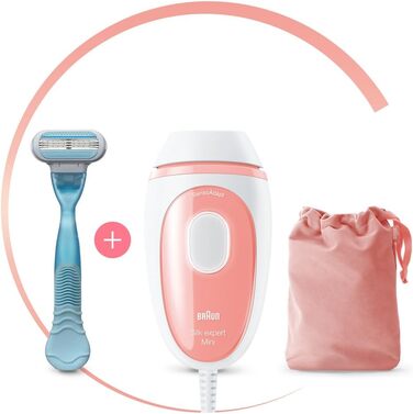 Фотоепілятор Braun Silk-expert Pro Mini PL1014 для жінок, компактний пристрій для видалення волосся з дорожньою сумкою, білий/рожевий