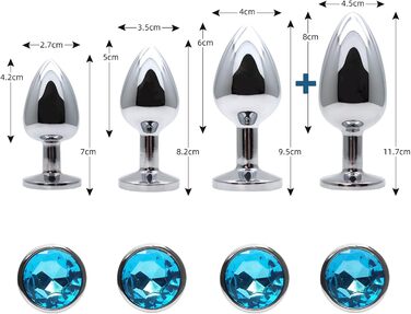 Набір анальних пробок 4 шт. Super Groß zu Klein, срібло, метал. Іграшки для сексу, підходять для початківців, жінок, чоловіків, пар (чорний, синій).