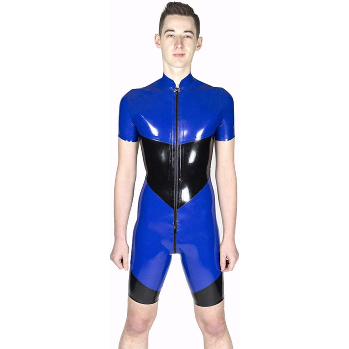 Латексний комбінезон для чоловіків YXFHHY: сексуальний, синій, чорний, 3XL - фетиш, клубний, з блискавкою, 100% латекс