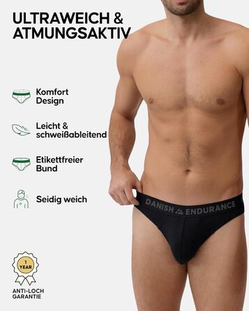 Слип чоловічий DANISH ENDURANCE 6 шт. з бамбука, чорний XXL | М'який, з еластичностью, без етикетки