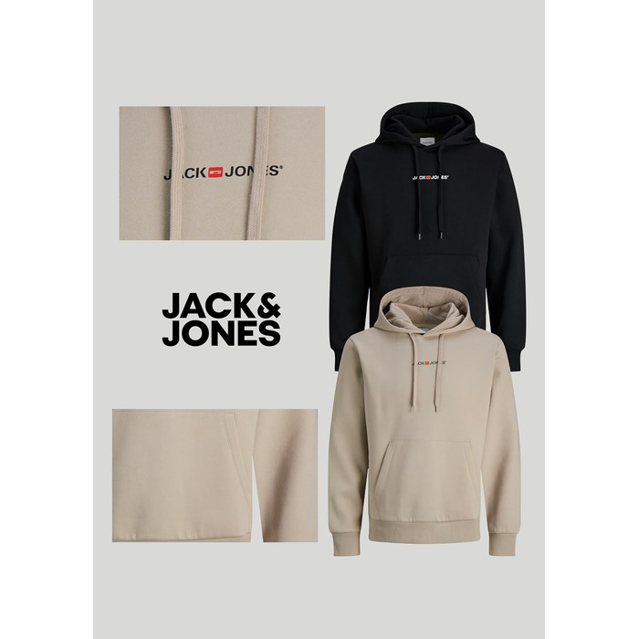Набір чоловічих худі JACK & JONES (2 шт) — бавовняний світшот із капюшоном та довгим рукавом, повсякденний одяг у стилі streetwear (Бежевий, Чорний), розмір M