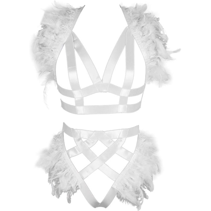 Жіночий корсет з пір'ям BBOHSS – набір аксесуарів для тіла, готичний стиль, Burning Man, білий (30)
