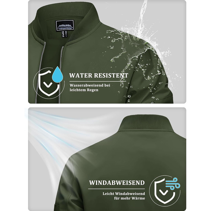 Чоловіча куртка-бомбер TACVASEN Windbreaker, водовідштовхуюча демісезонна куртка, армійний зелений, розмір S