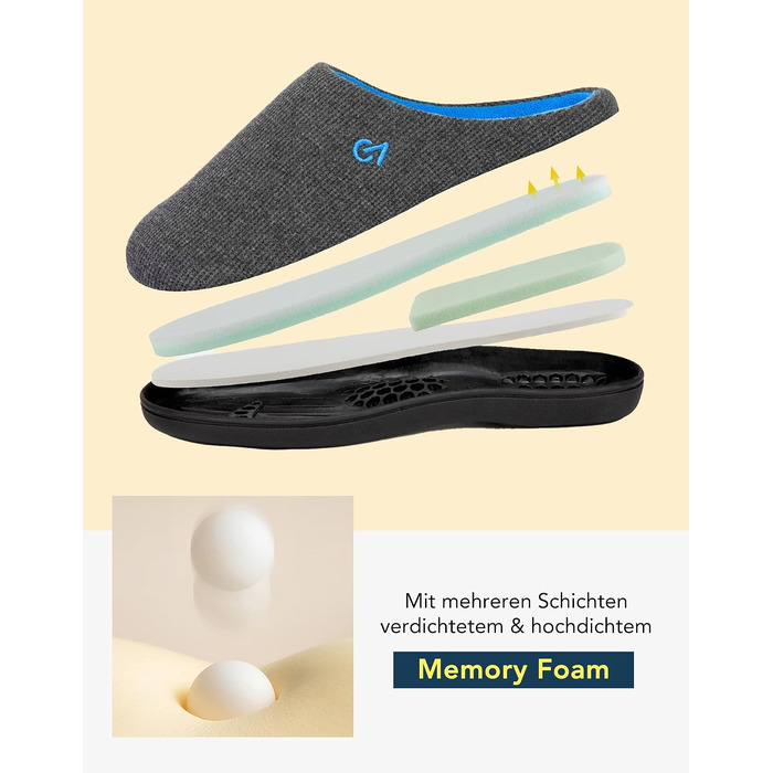 Чоловічі двоколірні капці VeraCosy з ефектом пам'яті Memory Foam, розмір 44/45 EU, сіро-сині