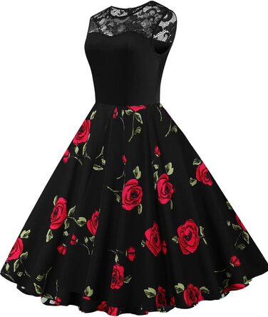 Сукня жіноча вінтажна в стилі рокабілі 50-60-х років, квіткова з мереживом, без рукавів, святкова, елегантна для повних жінок, весілля XL, колір 1b