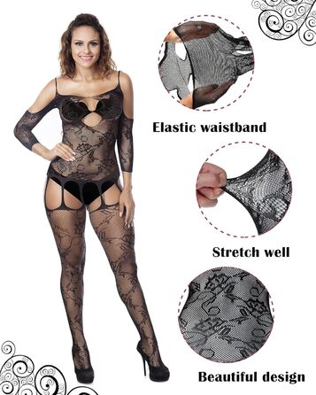 Сексуальний боді-бабідол з мереживом SATINIOR для жінок, чорний, розмір M