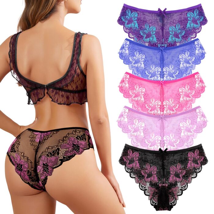 5 пар жіночих трусиків: мереживо, безшовні, сексуальний бразильський комплект, дихаючі, гіпстер, сліп, A-5