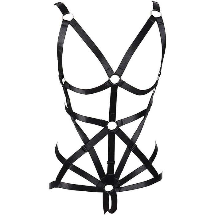 Комплект жіночий: бюстгальтер, пояс на тіло, стрінги. Чорний, готичний стиль, для танців та Хелловіну
