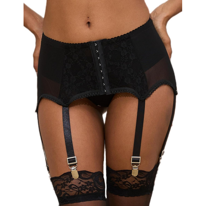 Чорний пояс для панчіх з мереживом, великий розмір, 3 шт.