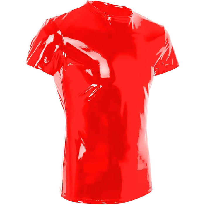Чоловіча сорочка з лакованої шкіри Wetlook AIEOE, червона, XL - сексуальний образ для вечірок