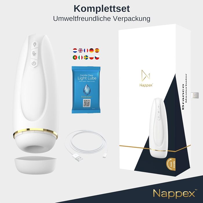 Електричний мастурбатор для чоловіків Nappex Branco з потужним всмоктуванням та вібрацією, режим оргазму - мастурбатор, кишеньковий