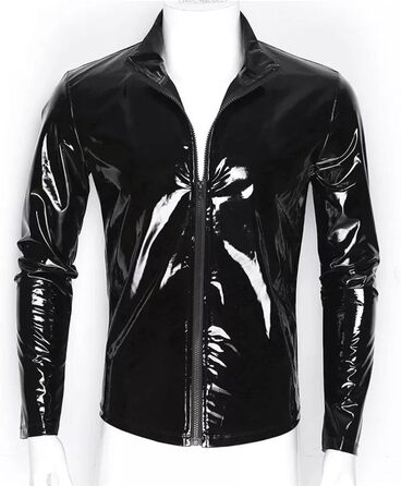 Сексуальний костюм з латексу та шкіри для чоловіків: боді, футболка, жилет, чорний XL