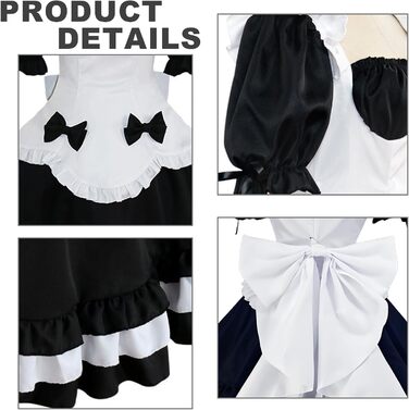 Сукня горничної чорно-біла YushengTai, костюм горничної для косплею, карнавалу, Хелловіну, 3XL
