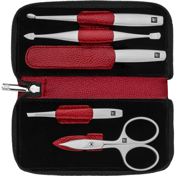 Преміальний набір для манікюру та педикюру ZWILLING (5 предметів) у шкіряному чохлі, червоний