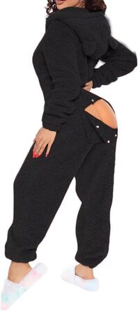 Жіночий флісовий комбінезон MANGGUO з капюшоном та застібкою на попі, теплий піжамний комплект, чорний