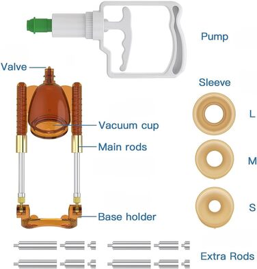Набір для збільшення пеніса Hmxseu: вакуумна помпа з 3 манжетами, екстендер, стрітчер. Для чоловіків.