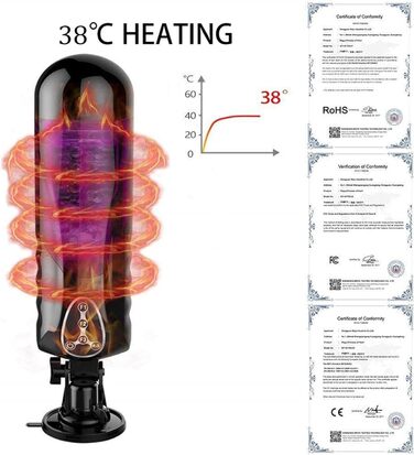 Мастурбатор з підігрівом для чоловіків, 10 режимів ротації та 10 телескопічних режимів