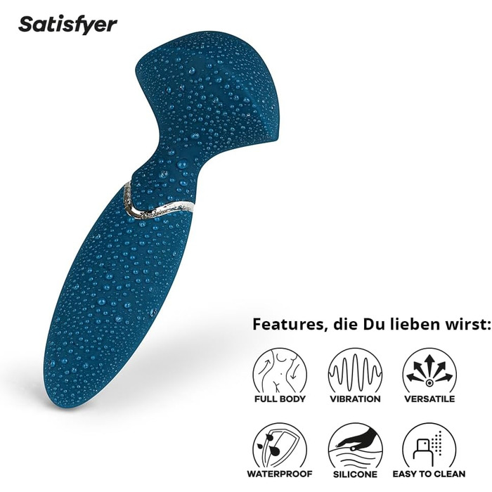 Вібратор Satisfyer Mini Wand-er: 12 програм, водонепроникний (IPX7), медичний силікон, для жіночих масажів та еротичних розваг, блакитний