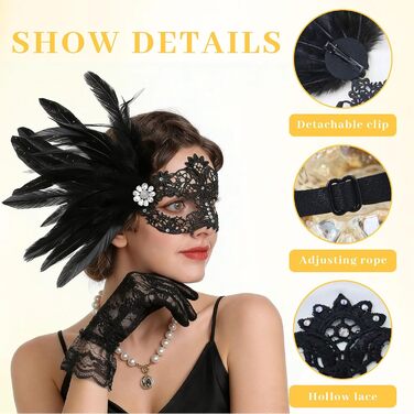 Маска та рукавички для жінок, венеціанський карнавал, чорний колір, для маскараду та костюмованих вечірок