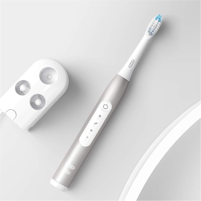 Електрична звукова зубна щітка Oral-B Pulsonic Slim Luxe 4000, 3 режими чищення для здоров'я ясен, колір платина